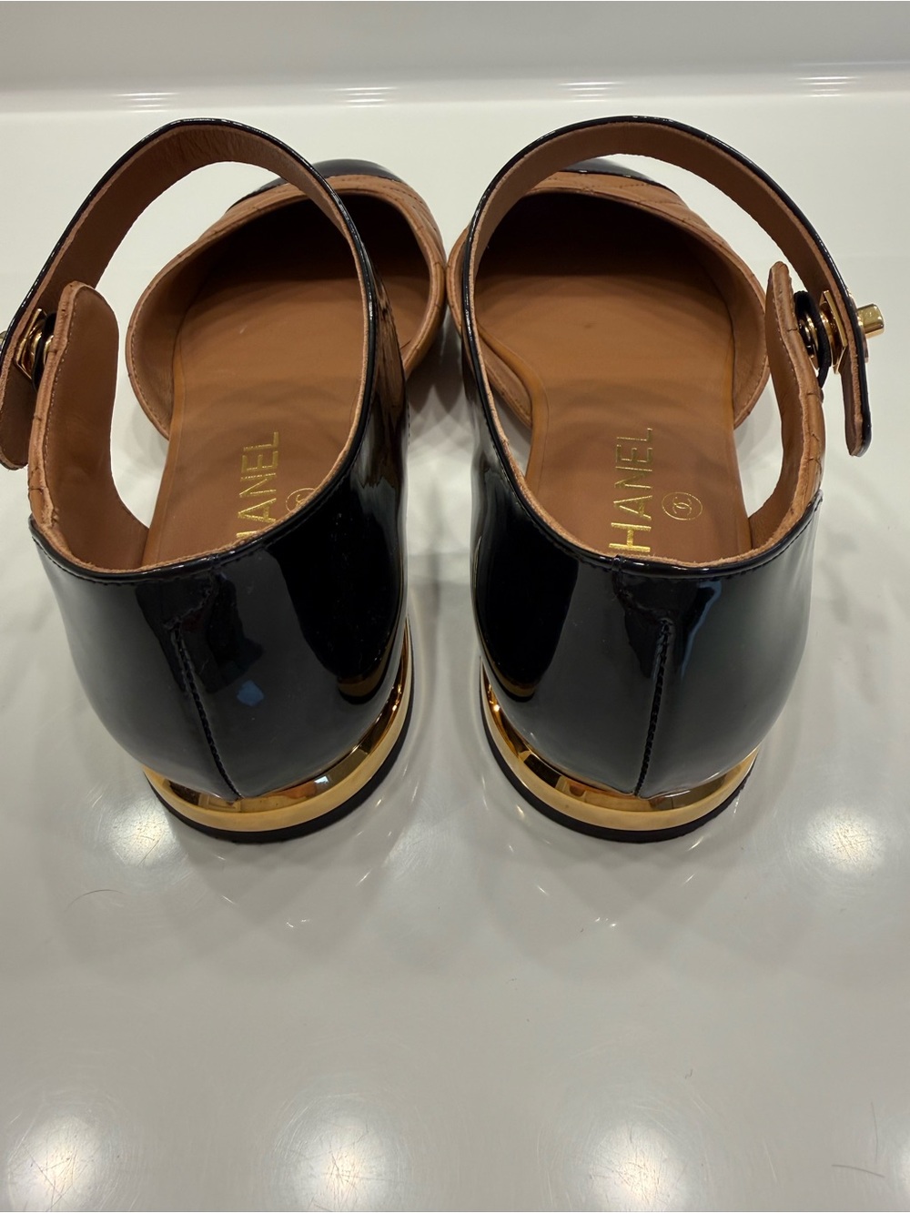 CHANEL Two-Tone Quilted Mary Jane Flats in Tan and Black IT38.5 - Picture 5 of 7